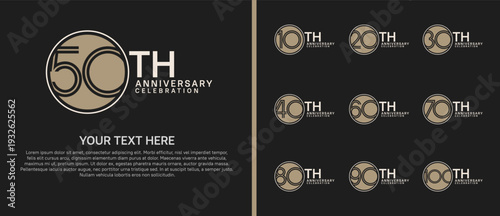 anniversary logo set with circle. brown and grey color on black background for celebration moment