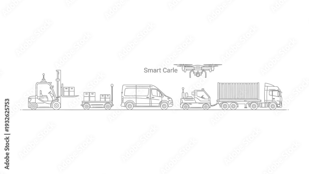 Obraz premium Smart Carfle : Futuristic transportation and cargo management concepts, with a focus on drones, trucks, and automated vehicles