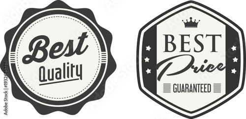 Two black and white labels with best quality and best price guarantees