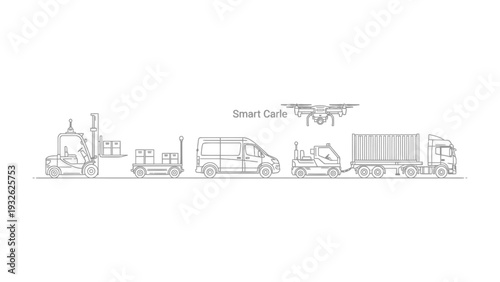 Smart Carfle : Futuristic transportation and cargo management concepts, with a focus on drones, trucks, and automated vehicles