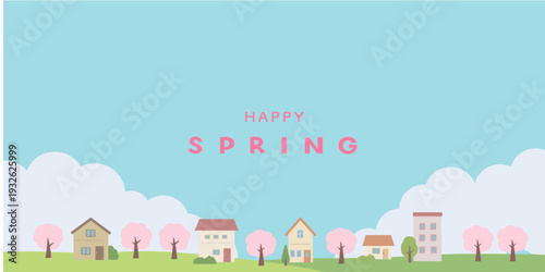 春のバナーイラスト　春の背景イラスト　　桜のバナー　春素材