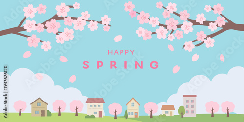 春のバナーイラスト　春の背景イラスト　　桜のバナー　春素材