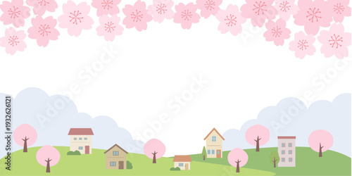 春のバナーイラスト　春の背景イラスト　　桜のバナー　春素材