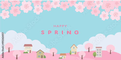 春のバナーイラスト　春の背景イラスト　　桜のバナー　春素材