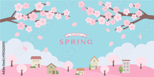 春のバナーイラスト　春の背景イラスト　　桜のバナー　春素材