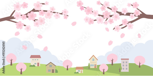 春のバナーイラスト　春の背景イラスト　　桜のバナー　春素材