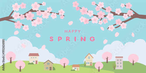 春のバナーイラスト　春の背景イラスト　　桜のバナー　春素材