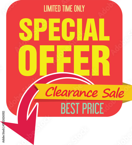 A red sign with a special offer for a clearance sale