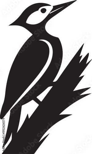 Stylized Woodpecker Perched on Tree Branch Icon