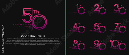 anniversary logo set with split style. purple color on black background for celebration moment