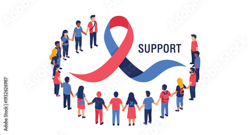 Vector illustration of people holding hands in a circle with support text