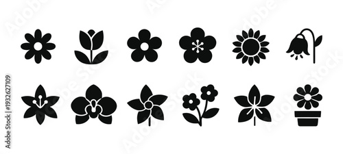 set of silhouettes of flowers