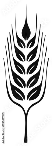 Elegant Black and White Wheat Stalk Illustration, Agriculture and Food Symbol, Simple Wheat Ear Graphic, Harvest Icon, Grain Plant Image