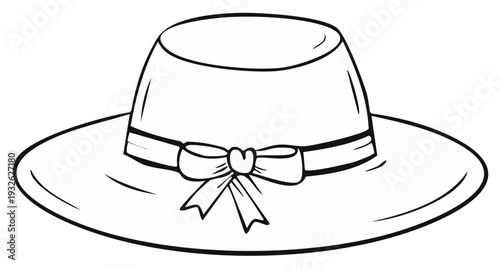 Simple Outline Drawing of a Wide-Brimmed Fashion Hat with a Bow Accent
