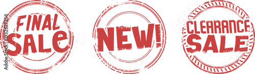 Red clearance sale stamps on white background