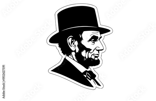 Abraham Lincoln Portrait Silhouette with Hat, US President Historical Vector Sticker, American Civil War History Icon