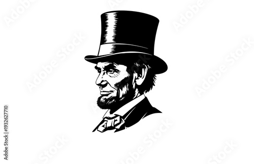 Abraham Lincoln Portrait Silhouette with Hat, US President Historical Vector Sticker, American Civil War History Icon