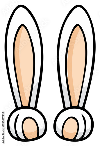 Cartoon bunny ears and feet with paws and soft fur texture celebrating spring