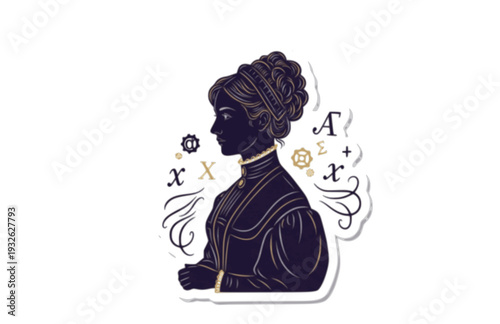 Ada Lovelace Computing Pioneer Silhouette, Victorian History Vector Sticker, Women in Tech and Math STEM Illustration