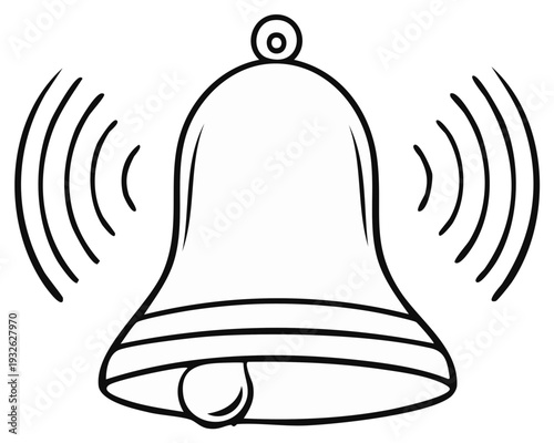Simple outline drawing of a ringing bell with sound waves emanating