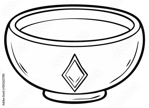 Simple Line Art Illustration of a Ceramic Bowl with Diamond Pattern