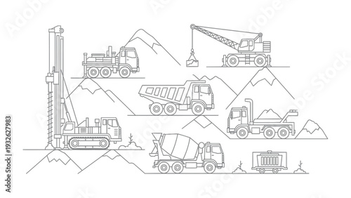Construction Fleet at Work: A collection of various construction vehicles is actively engaged in a construction site, ready to tackle the tasks.