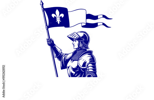 Joan of Arc Knight Silhouette with Banner, Medieval French Heroine Vector Sticker, Women in History Courage Illustration