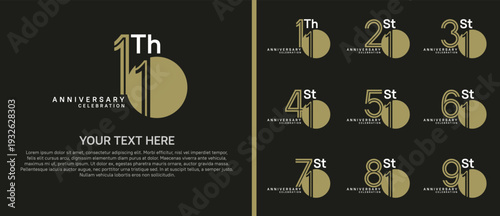 anniversary logo set with circle. brown and white color on black background for celebration moment