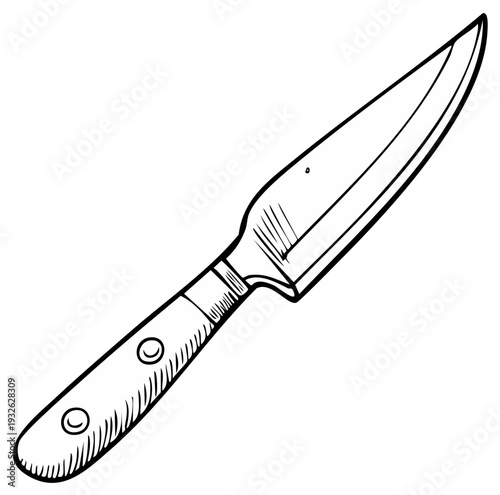 Hand Drawn Sketch of a Kitchen Knife with Sharp Blade and Handle