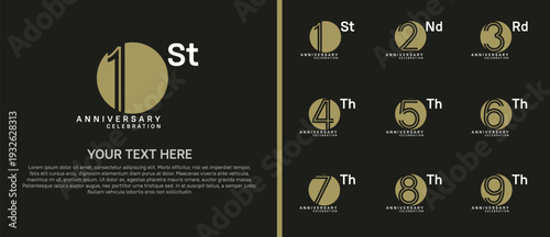 anniversary logo set with circle. brown and white color on black background for celebration moment