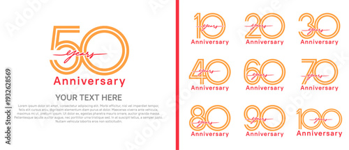 anniversary logo set with handwriting. orange and red color on white background for celebration moment