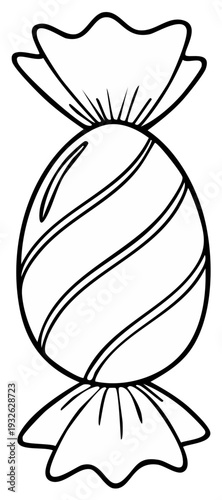 Black and white illustration of a wrapped sweet candy with swirling lines