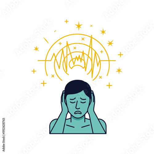 Flat Vector Illustration of Tinnitus Ringing Sensation