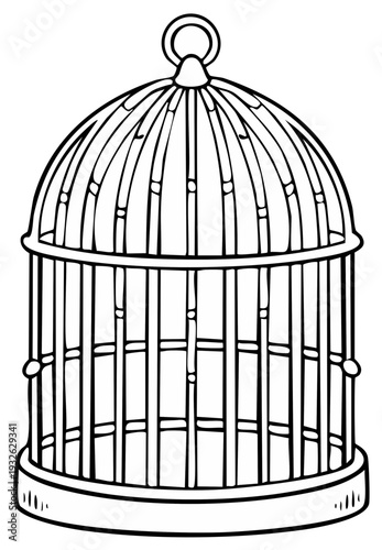Outlined Birdcage Illustration, Drawn Cartoon Cage with Closed Bars, Freedom Concept