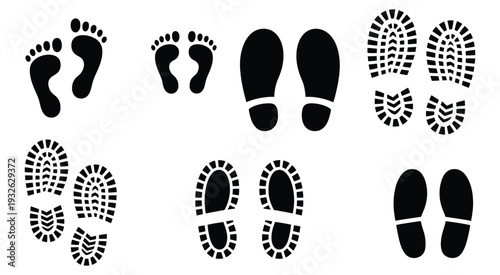 Human footprints vector illustration, various sizes including baby footprint