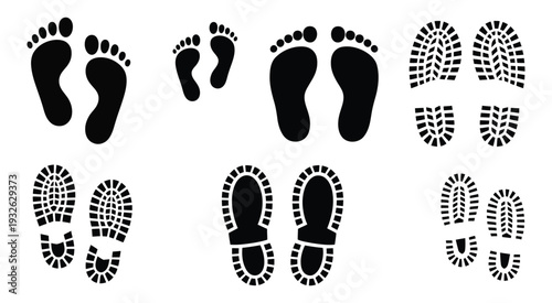 Human footprints vector illustration, various sizes including baby footprint