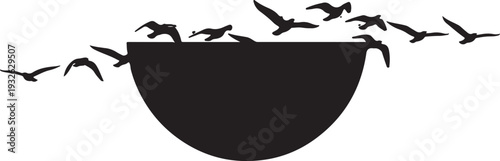 Semicircle Horizon with Migrating Bird Silhouettes