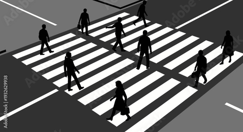People walking across a busy city street crosswalk