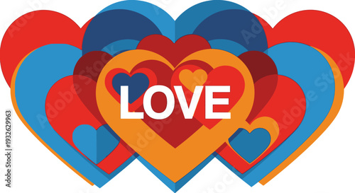 A colorful heart graphic with the word love inside