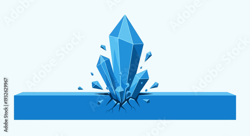 A blue crystal emerges from a solid blue surface