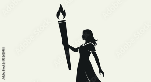 A woman in a dress holding a torch with a flame