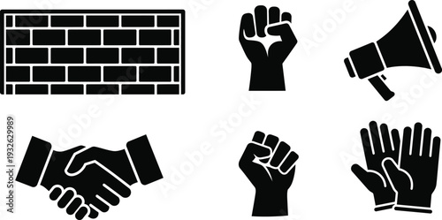Labor rights and workers union concepts with hand gestures and brick wall