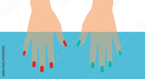 A creative illustration of hands with color changing nails