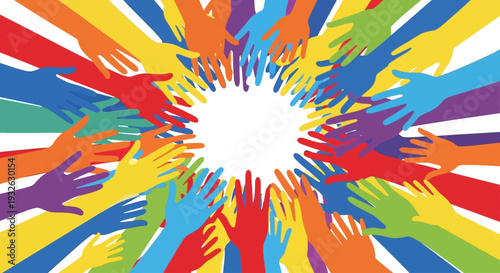 A vibrant illustration of diverse hands in unity and harmony