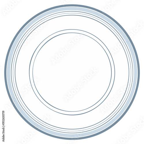 Empty White Plate with Light Blue Border Round Shape Dining Tableware Illustration