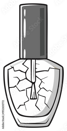 Broken nail polish bottle cartoon illustration, cracked lacquer with a brush