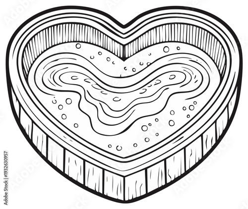 Heart shaped jacuzzi in black and white illustration