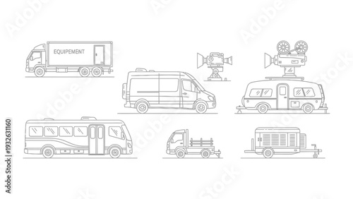 Vehicular Variety: A collection of various vehicles, including a van, truck, bus, and trailer.