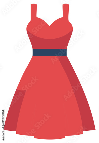 Elegant Strappy Red Dress with Dark Blue Belt for Party or Special Occasion