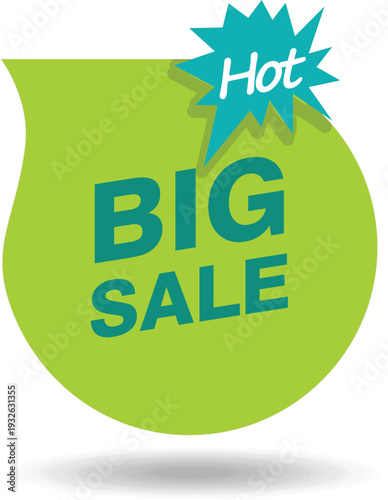 A big sale advertisement with a green and blue color scheme